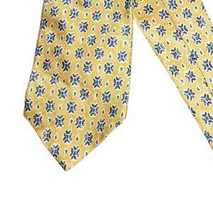 Harbour Classics Silk Tie Men’s 57.5” Gold Blue Geometric Art Deco Wide NWT